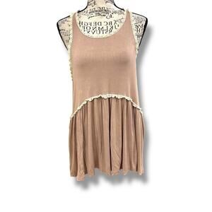 POL Size S Beckah Stretchy Jersey Lace Trim Babydoll Tank Top